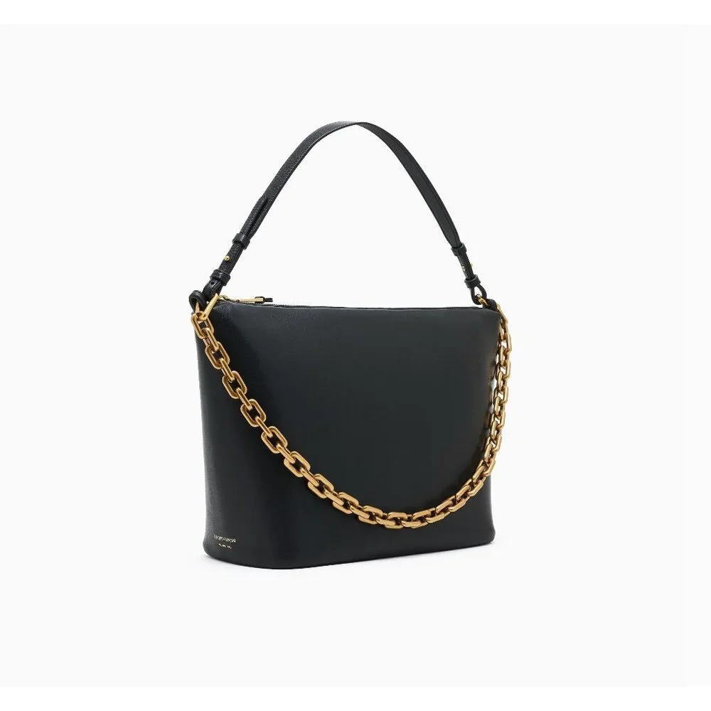 EMPORIO ARMANI Black Medium leather hobo bag Chain NEW $748